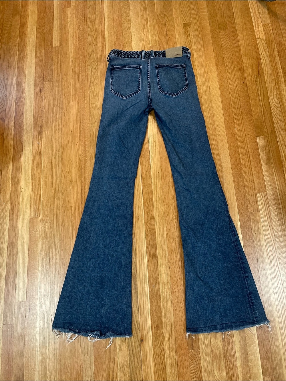 Tularosa Dark Blue Flared Jeans with Frayed Hem